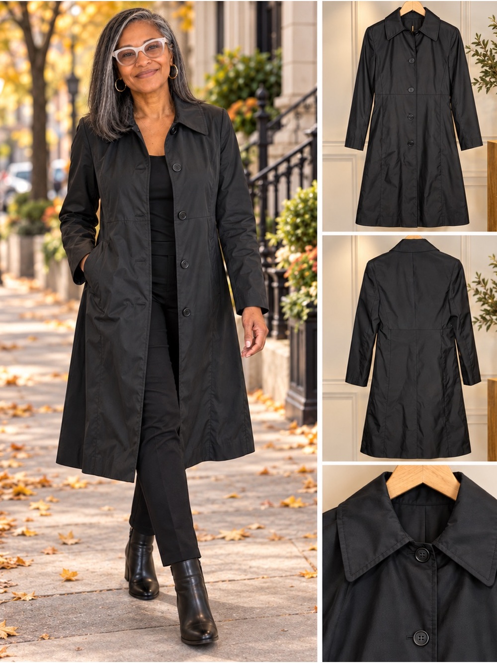 Black Studio By Searle Classic Single-Breasted Trench Style Rain Coat size 2